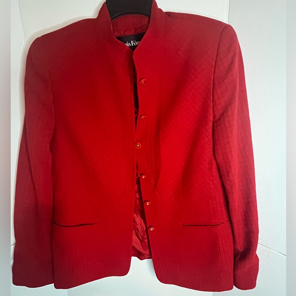 VTG Louis Feraud Vibrant Red/Blue Stripes Designer Blazer Valentine Jacket Sz 12